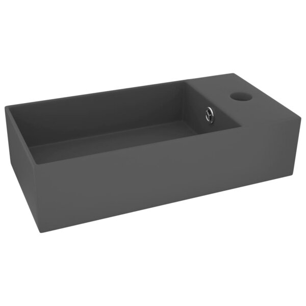 vidaXL Lavabo de salle de bain avec trop-plein Céramique Gris foncé