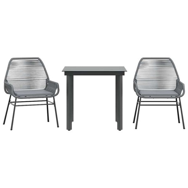 vidaXL Ensemble à manger jardin coussins 3 Pièces gris poly rotin verre