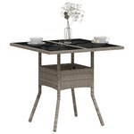 vidaXL Table de jardin avec dessus en verre gris clair résine tressée