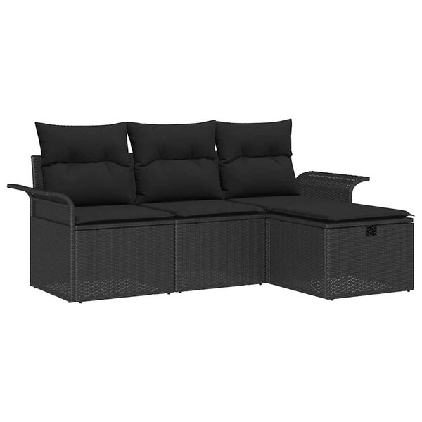 vidaXL Ensemble de canapé de jardin avec coussin 4 Pièces Noir polyrotin