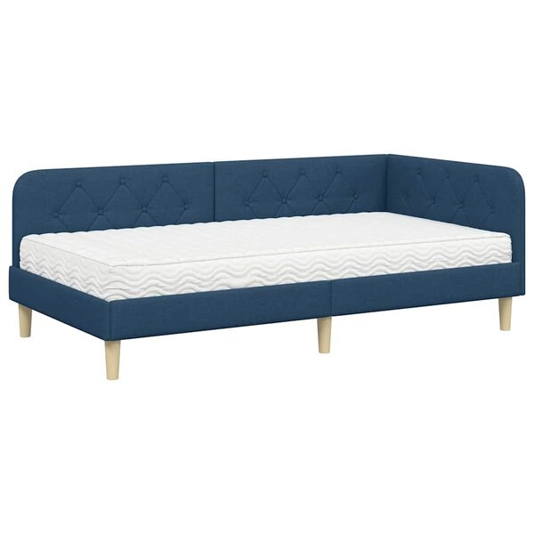 vidaXL Cadre de lit d'angle Bleu 90 x 190 cm tissu