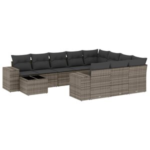 vidaXL Salon de jardin 11 Pièces avec coussins gris résine tressée