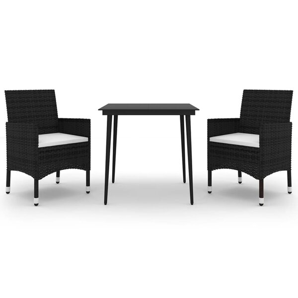 vidaXL Ensemble à manger de jardin coussins 3 Pièces Résine tressée Verre