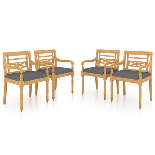 vidaXL Chaises Batavia lot de 4 avec coussins Bois de teck solide