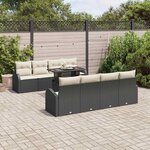 vidaXL Ensemble de canapé de jardin avec coussin 7 Pièces Noir Poly rotin
