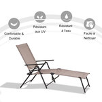 Bain de soleil pliable transat inclinable 5 positions chaise longue grand confort avec accoudoirs dim. 152L x 65l x 100H cm métal époxy textilène sable