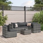 vidaXL Salon de jardin 6 Pièces avec coussins Gris Résine tressée