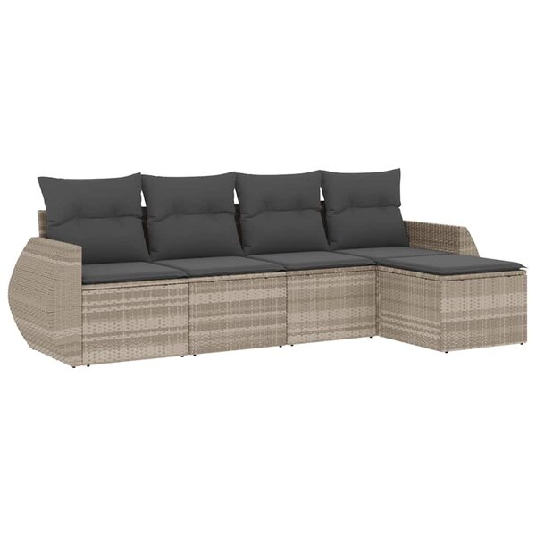 vidaXL Salon de jardin 5 Pièces avec coussins gris clair résine tressée