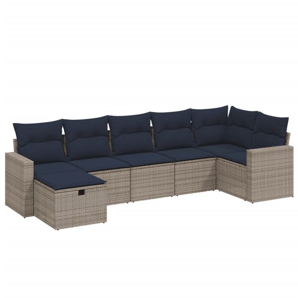 vidaXL Salon de jardin 7 Pièces avec coussins gris résine tressée