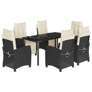 vidaXL Ensemble à manger de jardin coussins 7Pièces Noir Résine tressée