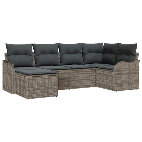 vidaXL Ensemble de canapé de jardin avec coussin 6 Pièces Gris Poly rotin