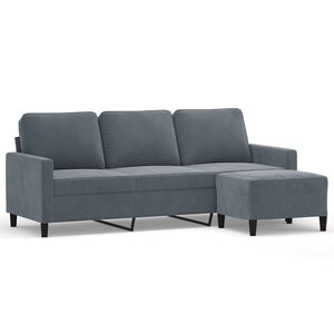 vidaXL Canapé à 3 places avec repose-pieds Gris foncé 180 cm Velours