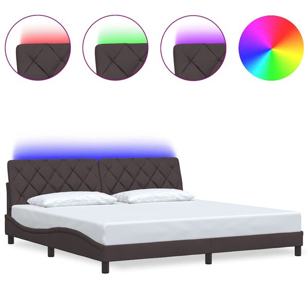 vidaXL Cadre de lit avec LED sans matelas marron foncé 200x200cm tissu