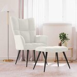 vidaXL Chaise de relaxation avec tabouret Blanc crème Velours