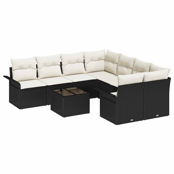 vidaXL Ensemble de canapé de jardin 9 Pièces Noir et Crème polyrotin