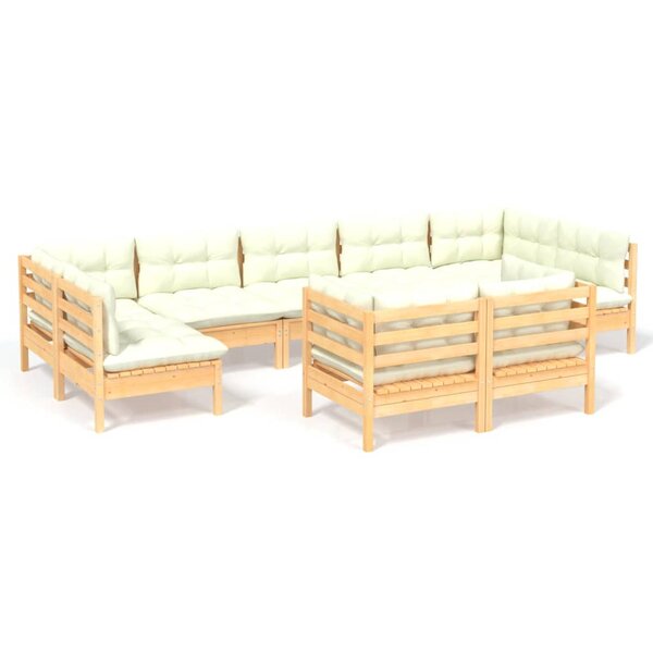 vidaXL Salon de jardin 9 Pièces avec coussins crème bois de pin massif