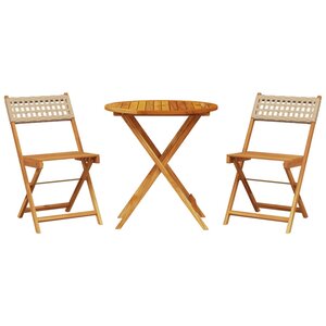 vidaXL Ensemble de bistro 3 Pièces beige résine tressée et bois massif