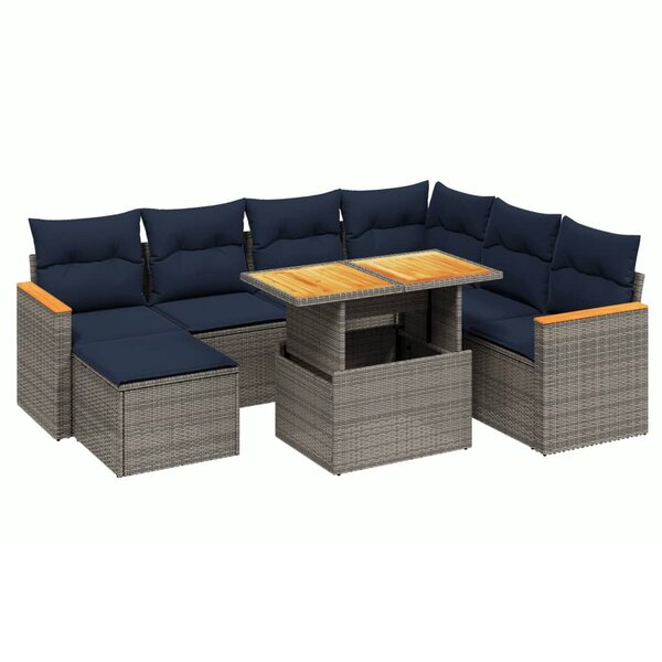 vidaXL Salon de jardin 8 Pièces avec coussins gris résine tressée