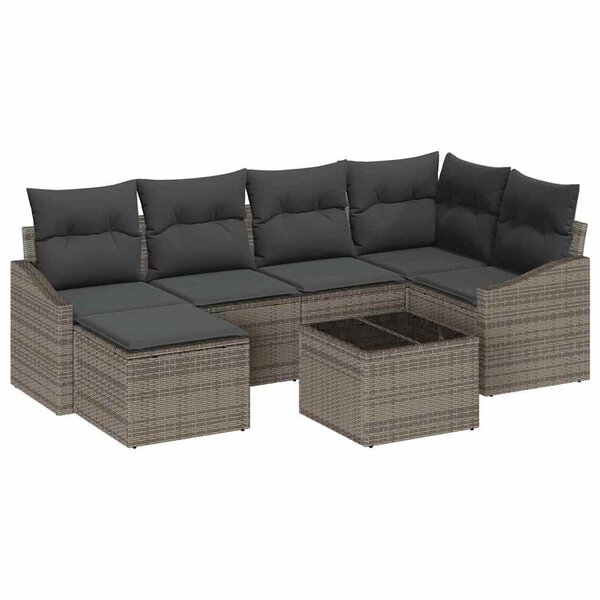 vidaXL Ensemble de canapé de jardin 7 Pièces Gris Poly rotin