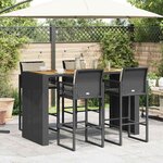 vidaXL Ensemble de bar de jardin 5 Pièces avec coussins noir poly rotin