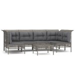 vidaXL Salon de jardin 7 Pièces avec coussins Gris Résine tressée