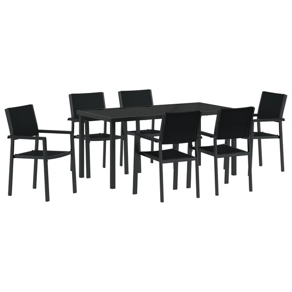 vidaXL Ensemble de salle à manger jardin 7 pièces en poly rotin noir