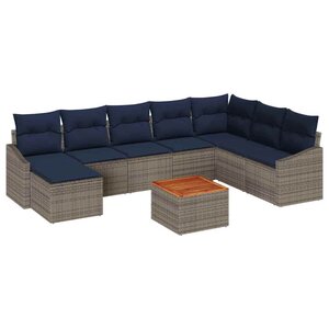 vidaXL Ensemble de canapé de jardin 9 Pièces Gris et bleu marine