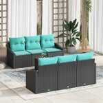 vidaXL Ensemble de canapé de jardin avec coussin 7 Pièces Noir polyrotin