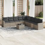 vidaXL Salon de jardin avec coussins 10 Pièces gris clair résine tressée