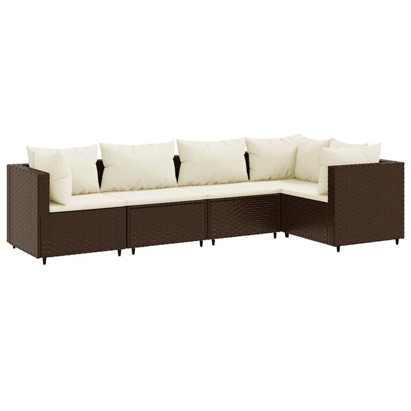 vidaXL Salon de jardin 5 Pièces avec coussins Marron Résine tressée