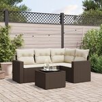 vidaXL Salon de jardin avec coussins 5 Pièces marron résine tressée
