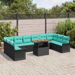 vidaXL Ensemble de canapé de jardin 11 Pièces Noir Poly rotin