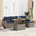 vidaXL Salon de jardin 6 Pièces avec coussins gris résine tressée