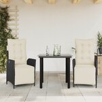 vidaXL Ensemble à manger de jardin avec coussins 3 Pièces Noir