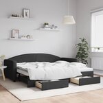 vidaXL Lit de jour avec gigogne et tiroirs noir 90x200 cm tissu