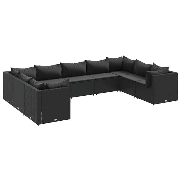 vidaXL Salon de jardin 9 Pièces avec coussins Noir Résine tressée