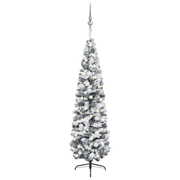 vidaXL Sapin de Noël artificiel mince pré-éclairé et boules vert 210cm
