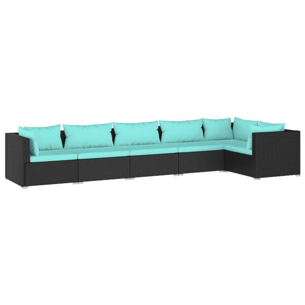 vidaXL Salon de jardin 6 Pièces avec coussins Résine tressée Noir