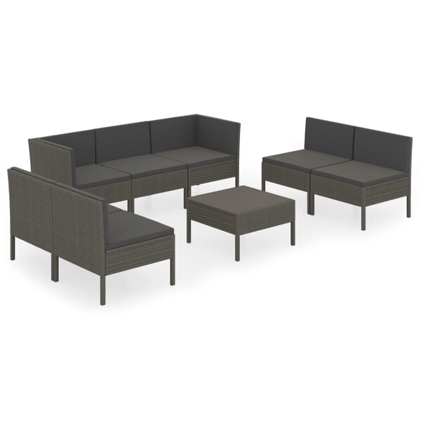 vidaXL Salon de jardin 8 Pièces avec coussins résine tressée gris
