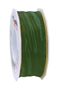 Ruban de soie avec bordure doré manhattan 25-m-rouleau 40 mm vert sapin