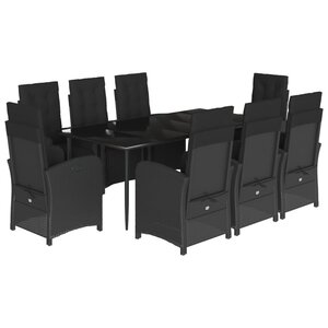 vidaXL Ensemble à manger de jardin 9Pièces coussins noir résine tressée