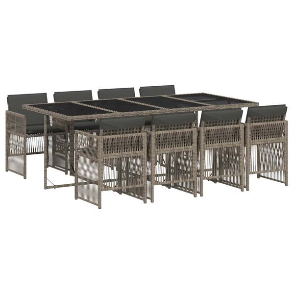 vidaXL Ensemble à manger de jardin 9 Pièces coussins gris résine tressée