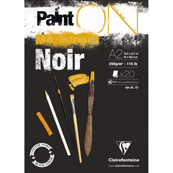 Bloc paint'on noir colle a2 - 20 feuilles - clairefontaine