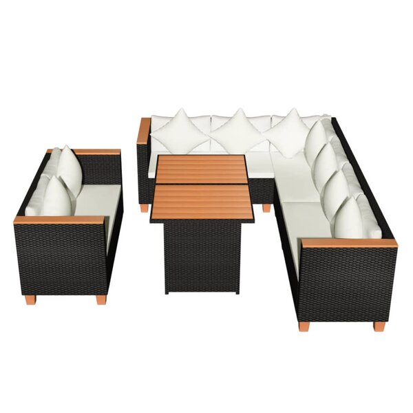 vidaXL Salon de jardin 5 Pièces avec coussins résine tressée noir