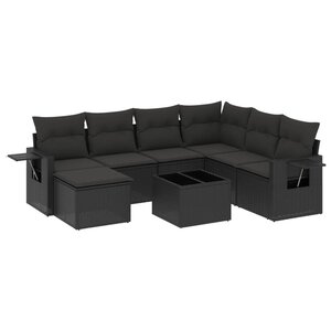 vidaXL Salon de jardin 8 Pièces avec coussins noir résine tressée