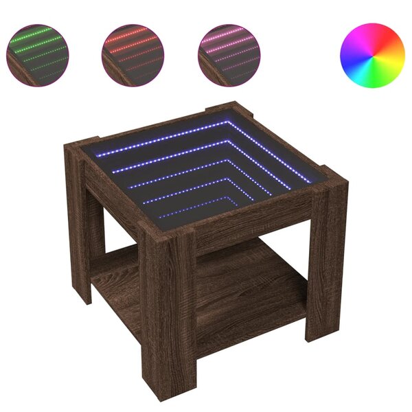 vidaXL Table basse avec LED chêne marron 53x53x45 cm bois d'ingénierie