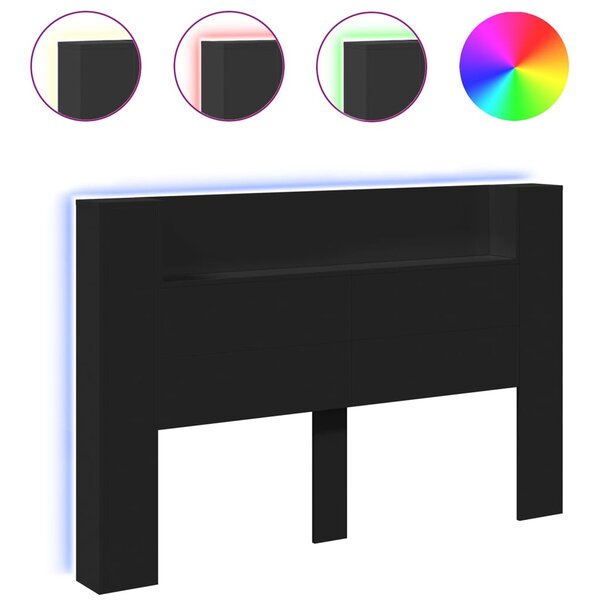 vidaXL Armoire tête de lit avec LED noir 160x16 5x103 5 cm