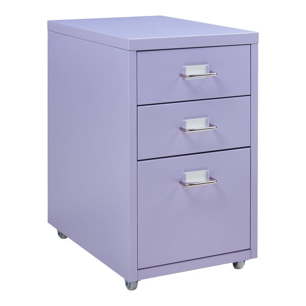 Caisson de bureau armoire meuble de rangement à roulettes acier 48 x 28 x 41 cm violet clair 03_0009124