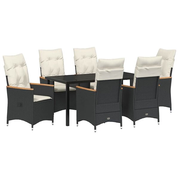 vidaXL Ensemble de salle à manger pour jardin 7 Pièces Noir Poly rotin