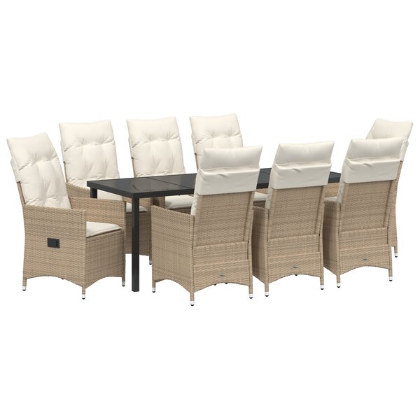 vidaXL Ensemble de jardin 9 pièces avec coussins en rotin poly beige.
